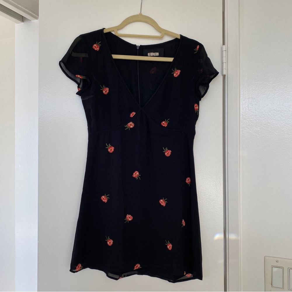 Reformation deep v-neck rose print mini dress